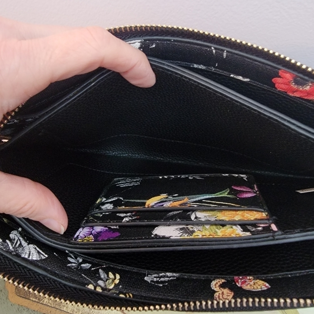 Multi Color Floral Midnight Garden Faux Saffiano Clutch / Crossbody / Wristlet - Picture 5 of 7